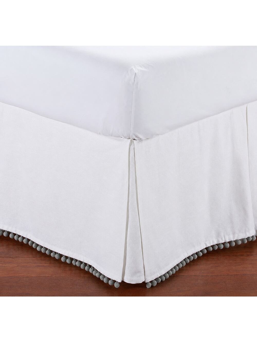 Pottery Barn Teen Queen Sized Pom Pom Bedskirt Cream With Gray Pom Poms NEW
